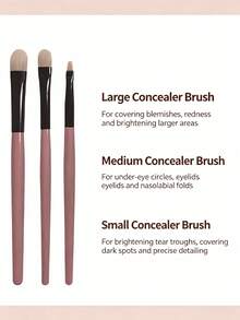 3pcs Tongue-Shaped Concealer Brush Set, Large/Medium/Small Local Detail Foundation Brush, Highlighter Brush, Lightweight & Adherent, Non-Absorbent Makeup Tool - Multicolor - View 4