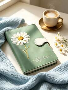 Custom Floral Daisy Notebook, Personalised Name Journal, Back To School Essential, Stylish Hardcover Notepad, Gift For Students, Back To School Gift For Teachers And Students, Daily Writing Planner, Decorative Floral Cover Notebook - Multi-color - Round Button Month Flower Notebook - View 2