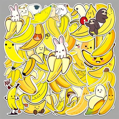 50pcs Banana Graffiti Personalized Cartoon Fruit Creative DIY Skateboard Phone Case Luggage Stickers Waterproof