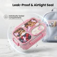 900ML 304 Stainless Steel Lunch Box With Cute Cartoon Pattern, Avoid Food Mixing, Microwave Bento Box With 3 Compartments, Portable Leak-Proof Lunch Container, Fruit Salad Food Storage Container, Meal Prep Box For Student Adult Use In School, Office - Multicolor - View 4