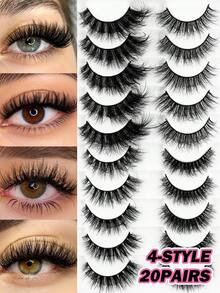 MAANGE 20 Pairs Cartoon Cat Eye False Eyelashes, Mixed 4 Styles Fox Eye Lashes, Thin Band Cat Eye Tail Extended Strip Lashes, Natural Lashes, Multi-Layer Soft, Suitable For Natural Makeup, Suitable For Dating And Travel, Gift For Women, Eyelashes, False Eyelashes, Strip Lashes - Multicolor - View 4