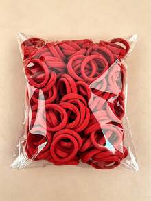 50pcs Fashionable Minimalist Red Hairbands, Soft Hair Scrunchies, Suitable For Girls Daily Wear, New Year Hair Accessories - Red - View 7