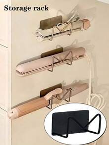 1/2pcs No Drill Wall Mount Curling Iron & Straightener Holder | Metal Bathroom Storage Rack For Hair Tools, Cosmetics & Glasses | Perfect Halloween & Christmas Gift - Multicolor - View 1