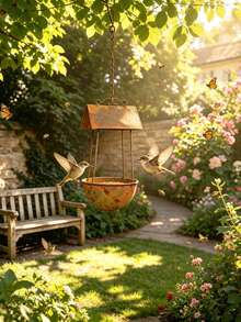 1pc Rusty Iron Bird Bath & Feeder, Vintage Rainproof Automatic Feeding Station, Large Capacity Leak-Proof Bird Food Container - Bird Feeder - View 3