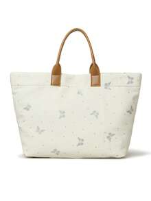 New Women's Tote Bag, Nylon Fabric, Butterfly Print & Letter Pattern, Handbag For Outing, Commuting, Shopping, Large Capacity - White - View 7