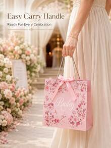 1 buah Tas Hadiah Personalisasi dengan Pita, Tas Hadiah Pengiring Pengantin dengan Nama Kustom, Tas Jinjing Lipat Ringan, Cocok untuk Acara Bridal Shower dan Souvenir Pesta - MultiWarna - View 5