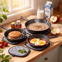 3pcs Heavy-Duty Cast Iron Skillet Pan Set - Pre-Seasoned Round Cookware With Stovetop & Even Heat Distribution, Featuring An Uncoated Skillet With A Handle, Versatile For Home Cooking, Outdoor Camping Grilling, Steaks, And Omelettes - View 9