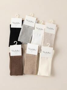 1/2/5 Pairs Women's Mid-Calf Cotton Socks With Double Needle Loose Cuff, Unisex - Multicolor - View 11