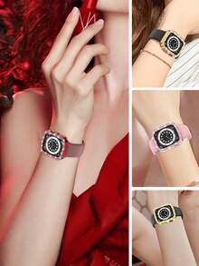 8PCS Rhinestone Watch Protective Case, Compatible With Apple Watch Case Models 40mm 41mm 42mm 44mm 45mm 46mm 49mm, Fashionable Luxury Sparkling Rhinestone Inlay, Hard PC Hollow Watch Case, Compatible With Apple Watch Series Ultra/SE/12/11/10/9/8/7/6/5/4, Compatible With Apple Watch Women's Smart Watch Case. Easy To Wear, Sensitive Touch - Multi-color 5 - View 10