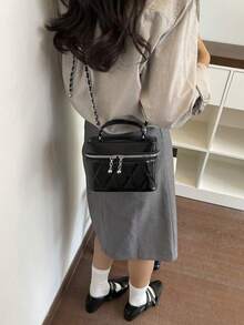 Fashionable Retro Printed Crossbody Bag For Women, New Patchwork Versatile Shoulder Bag, Small Square Handbag, Box Bag - Black - View 2