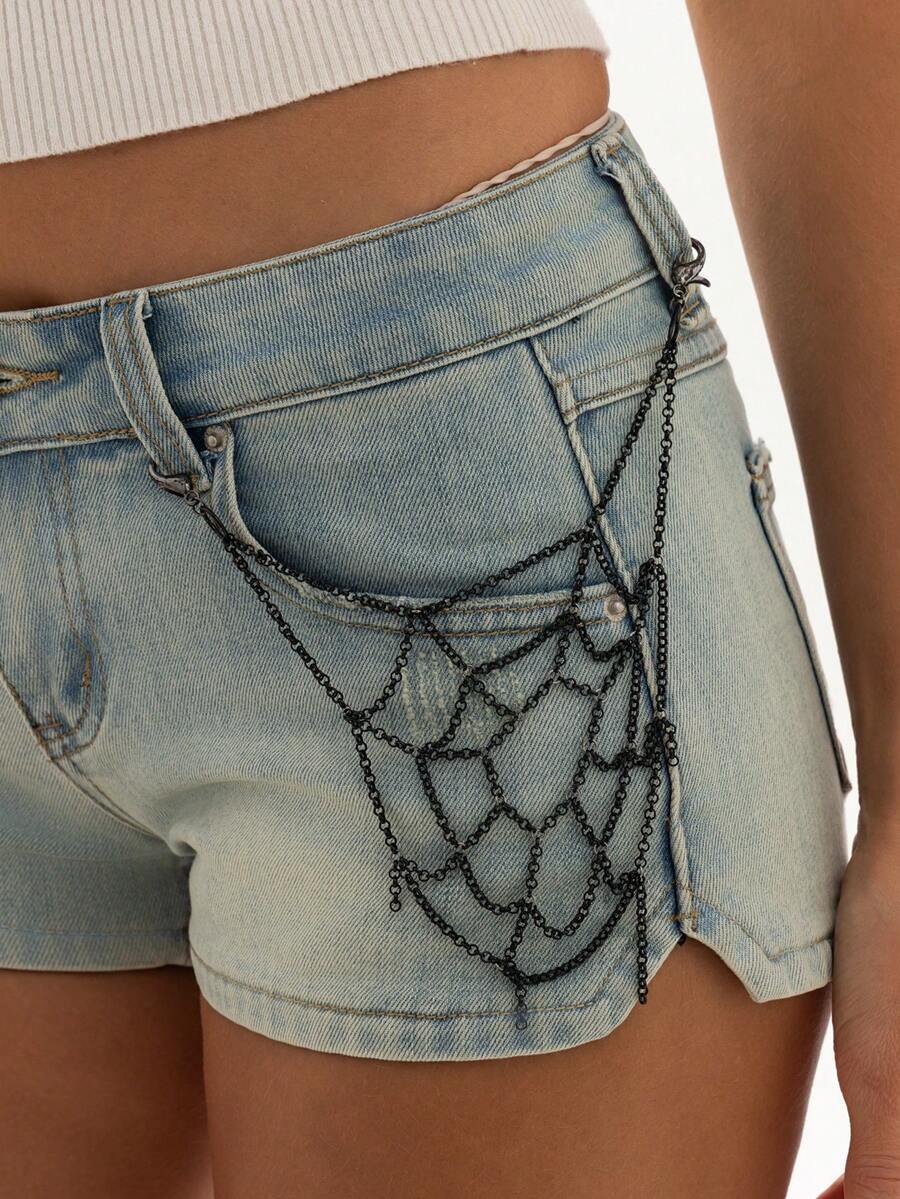 1pc Gothic Black Metal Spider Web Pants Chain, Halloween Punk Style Pocket Chain Accessory For Women Street Party