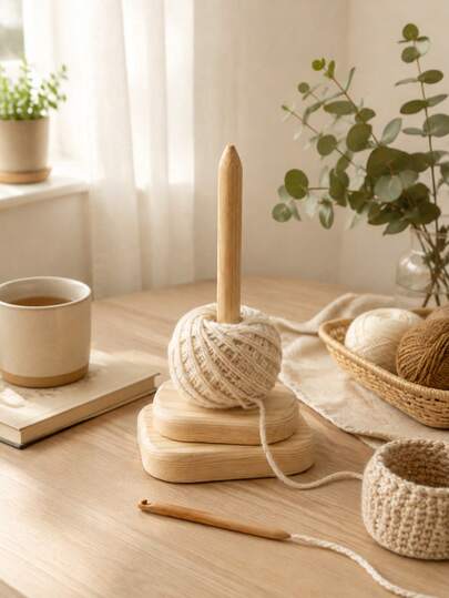 1pc Wooden 360 ° Rotating Yarn Unwinding Stand, Japanese Minimalist Style Yarn Fixing Device, Desktop Manual Knitting Auxiliary Tool, Suitable For Knitting Enthusiasts, Can Be Used For Knitting Needles, Crochet Hooks, DIY Knitting, And Winding.