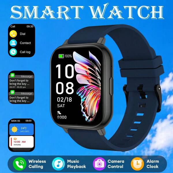 QAGSFLC [Reloj Inteligente]Reloj inteligente con pantalla táctil HD de 1.83 pulgadas, correa de silicona suave, notificación de llamadas/mensajes, podómetro, calorías, seguimiento de actividad, múltiples modos deportivos, reloj inteligente multifunción, unisex, compatible con teléfonos y Android, perfecto para uso diario en el gimnasio y regalo de Navidad y cumpleaños
