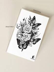 Herbal Juice Semi-Permanent Large Arm Tattoo Sticker Butterfly & Floral Pattern 14 Days No Fading Music Festival Party Gift Waist Abdomen Legs Back Body Temporary Tattoo Sticker 1pc/Pack - Blue - View 4