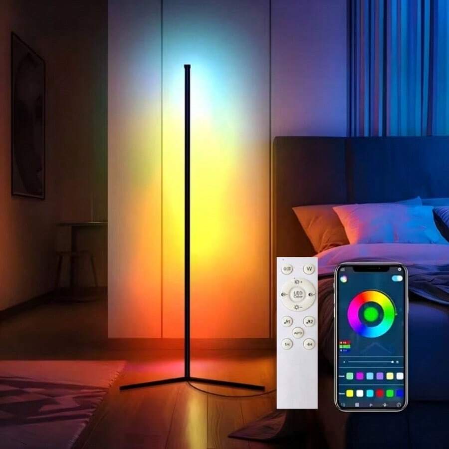 1 buah Lampu Lantai Sudut LED - 16 Juta Warna dan 230 Mode Pencahayaan Dinamis - Didukung Aplikasi/Kontrol Jarak Jauh - Sinkronisasi Musik - Pemasangan Mudah - Cocok untuk Ruang Tamu, Ruang Bermain Game, dan Ruang Lainnya - Lampu lantai pintar - View 1