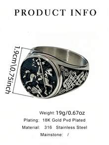 1pc St. George Dragon Slayer 316L Stainless Steel Ring, Vintage Celtic Knot Engraved Men's Ring, Non-Fading - St. George Dragon Slayer Men's Ring - View 2