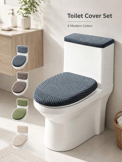 Cubierta elástica para asiento de inodoro, cubierta para tapa de inodoro y cubierta para tanque, juego de cubierta de asiento de inodoro de tela elástica, adecuado para inodoro de baño, fácil instalación, lavable a máquina, decoración del hogar, cubierta antipolvo, decoración del hogar de otoño, fundas para sillas, decoración de baño, decoración navideña del hogar