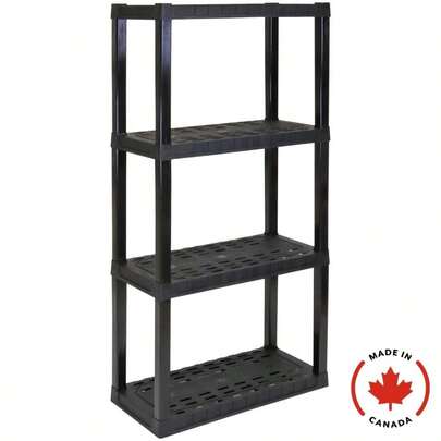 Plastic Shelving Made In Canada 4-Tier 57"H X 14"D X 30"W Black-400 Lbs Total Capacity