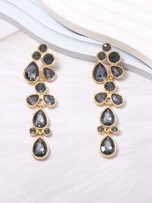 1 Pair European & American Vintage Bohemian Alloy Rhinestone Geometric Water Drop Tassel Earrings, Fashion High-End Style - Teardrop Tassel Earrings - View 4