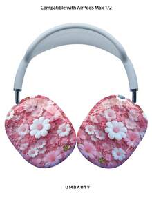 GIIPPA Glossy Hard Ear Cup Protective Cover With Ditsy Floral Pattern, Unisex Anti-Scratch Shell Compatible With AirPods Max 1/2 Oval Over-Ear Headphones For Daily Commute, Campus, Cafe, Travel, Picnic And Other Scenarios, Matching Accessories - Pink - View 1