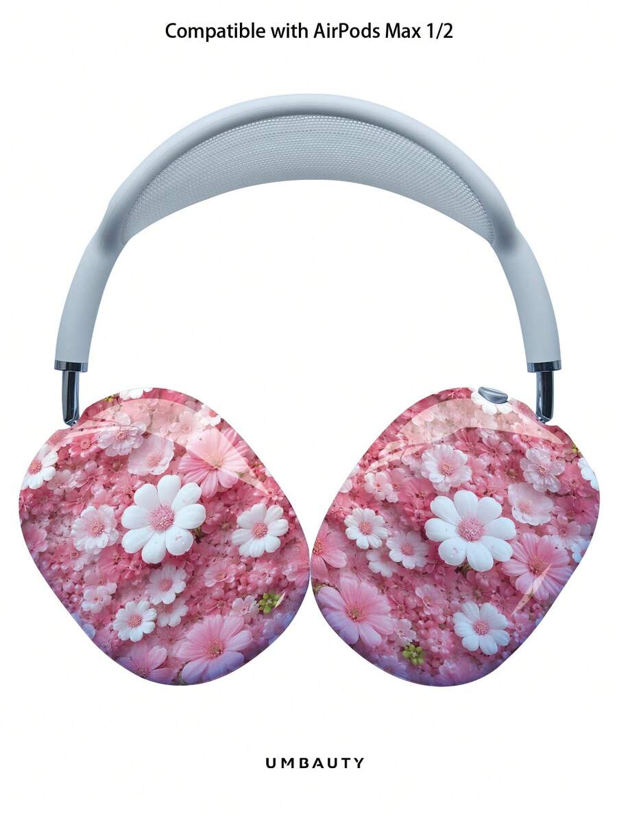 GIIPPA Glossy Hard Ear Cup Protective Cover With Ditsy Floral Pattern, Unisex Anti-Scratch Shell Compatible With AirPods Max 1/2 Oval Over-Ear Headphones For Daily Commute, Campus, Cafe, Travel, Picnic And Other Scenarios, Matching Accessories - Pink - View 1