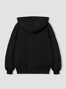1-Piece Boys' Halloween Hoodie, Small White Pumpkin Basket Printed Hooded Sweatshirt, Suitable For Boys' Daily Party Pullover - Festive Gift - Black - View 3