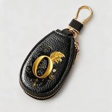 Litchi Pattern Key Bag -Black Gold Letters A-Z Car Key Protection Cover,PU Key Storage Clip,Zipper Bag,Car Key Storage Device,Car Keychain,Unisex Gift - Multicolor - View 11