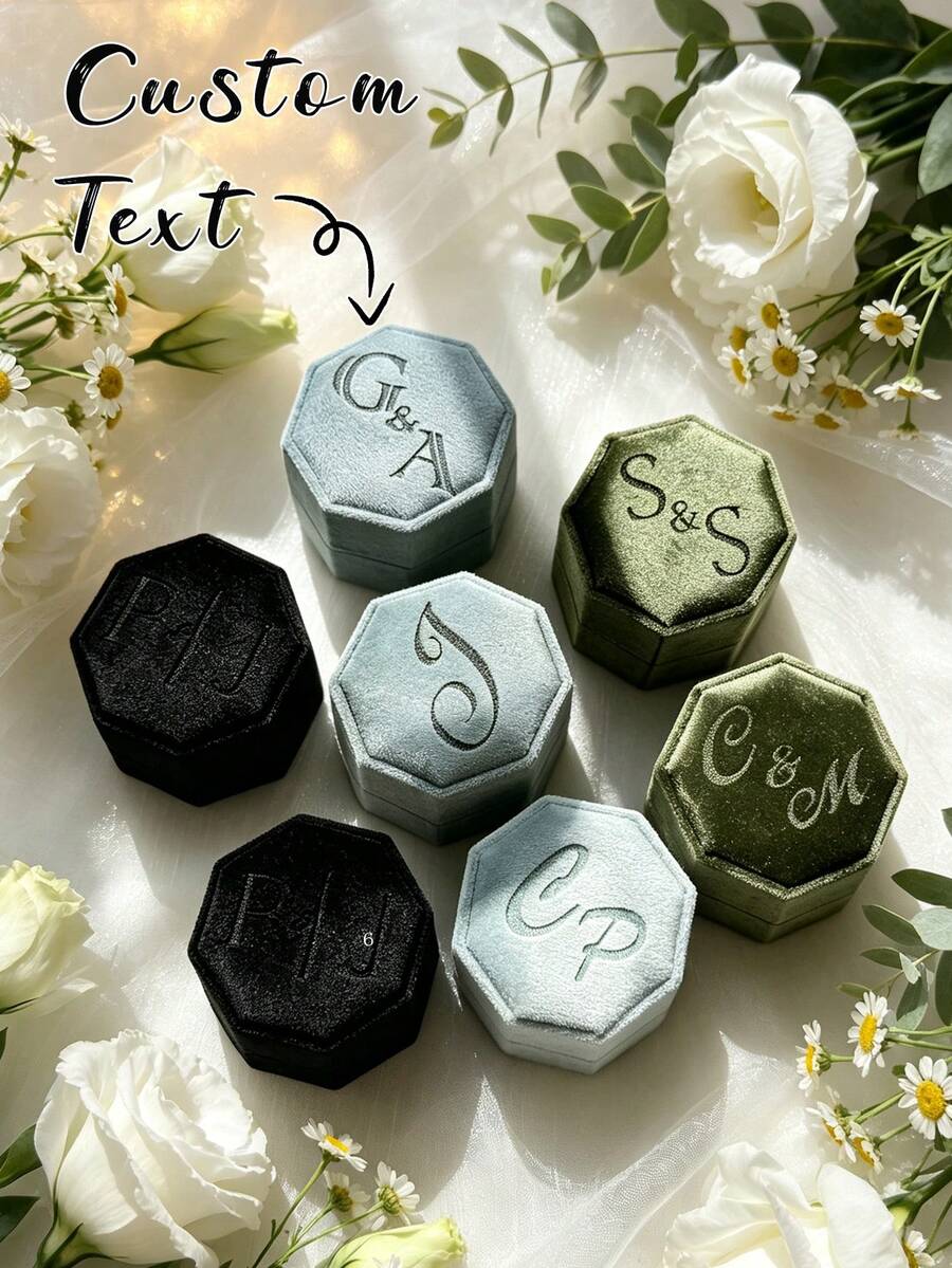 Custom Velvet Ring Box With Engraving, Personalized Proposal Ring Box, Wedding Engagement Gift - Multicolor - View 1