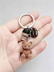 1pc Cute Bear Keychain, Coffee Bean Beverage Accessory Decoration, Y2K Backpack Charm, Keychain Accessory - Multicolor - View 7
