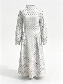 Women's Polka Dot Print Patchwork Casual Party Elegant Dress - Black and White - View 8