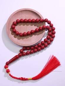 1pc Muslim Prayer Beads, Red Tasbih Beads With Woven Tassel, Islamic Decorative Gift, Suitable For Men And Women - Multicolor - View 8