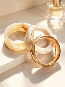 GNIT 3pcs/1pc Y2k Exaggerated Asymmetrical Resin Semi-Transparent Bracelet Set For Women, Versatile - Timi + Twisted Rice + Golden Wide Round - View 6