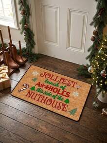 1PC Christmas Door Mat With Playful Holiday Message, Candy Cane And Tree Design, Holiday Cartoon Style Indoor/Outdoor Non-Slip Mat, Machine Washable, Suitable For Kitchen, Dining Room, Hallway, Bathroom, Bedroom, Outdoor, Entryway, Home Decor, Room Decor, Christmas Decoration - A - View 2