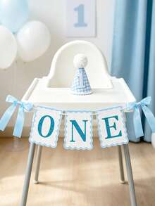 2/1pc INS Style Blue Glitter Bow Non-Woven Fabric Banner Table Runner - 1st Birthday Chair Decoration, Party Photo Prop, Suitable For Birthday, Baby Shower Party Decoration, Blue & White Cool Bow Happy Birthday Party Decoration, Photo Prop, Baby Shower Party Decoration - Multicolor - View 4