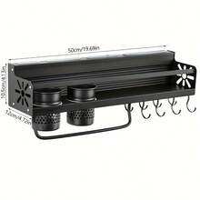 Kitchen Wall-Mounted Spice Rack With Hooks, Utensil And Cookware Hanging Rack, Two Installation Methods: Screw-In And Adhesive, Space-Saving Storage Organizer For Home, Suitable For Kitchen, Bathroom, Home, Kitchen Accessories - Multicolor - View 2