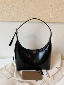 Bright Surface Underarm Bag Simple Crescent Moon Bag Adjustable Shoulder Strap Design High-End Feeling Commuting Versatile Women's Shoulder Bag - Black - View 6