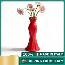 ORIZZONTE Modern Decorative Vase With Evening Dress Silhouette – Elegant Sculptural Design For Flowers, Branches, Artificial Plants – Gift Idea For Home/Office – 100% Made In Italy, Deliver From Italy - Red - View 2