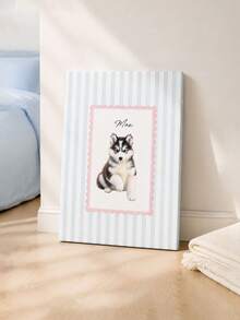 1Pc Customized Pet Portrait Canvas Wall Art, Ready‑To‑Hang Framed Canvas Print With Stripe Background, Custom Photo And Text Customization Service, Canvas Material Art Decor, For Bedroom Living Room Entryway Wall Display, Pet Lover Home Decor Gift - Multicolor - View 4