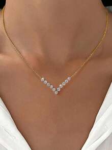 ESBERRY 1pc Elegant Cubic Zirconia Pendant Necklace, Exquisite Women's Jewelry Gift, Suitable For Birthday, Party, Holiday - V-shaped Diamond Necklace - View 2