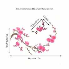 3pcs/Set Pink And Blue Plum Blossom Embroidered Fabric Patch Decorative Accessories, Handmade DIY Adhesive Patches, Includes 1 Large And 2 Small - A - View 3