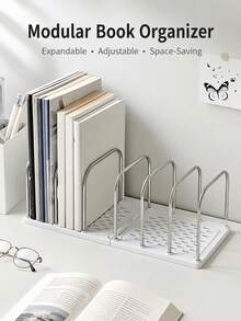 Bokhylla för skrivbord i rostfritt stål, justerbar hylla och mapporganizer med stabil plastbas, modern minimalistisk förvaringsställ för kontorsskrivbord, lämplig för skrivbord, bokhylla, hem eller kontor, för organisering och förvaring av böcker och mappar - Multifärgad - Visa 2