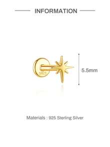 1Pc 925 Sterling Silver Eight-Pointed Star Nose Stud Hypoallergenic Cartilage Body Piercing Jewelry Nose Rings For Women Men Daily Wear & Gifts - Gold - View 7