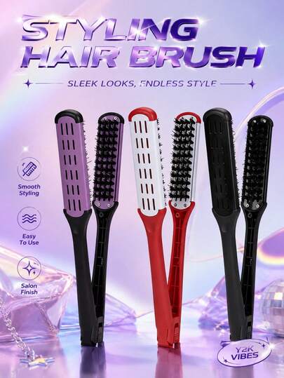 WANMEI 1pc Professional Double-Sided V-Shaped Flat Straightening Comb, Nylon Bristles, Suitable For All Hair Types, Can Smooth, Polish And Straighten Hair, Ideal For Hair Salons, Studios And Home Styling. Includes Hair Clips For Sectioning, Convenient For Travel And Vacation Use, Women's Hair Comb, Hair, Travel, Hair Care Products, Hair Styling Tools, Hair Care Supplies, Travel Essentials, Travel, School, Campus, Halloween, Festival, Music Festival, Brush, Hairbrush, Hair Comb, Hair Accessories, Hair Accessories