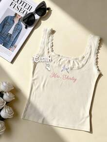 Personalized Embroidered Lace Tank Top, Custom Embroidery Modal Tank Bridal Shower Gift, Engagement Gift Bachelorette Party, New Mrs. Tank - Multicolor - View 7