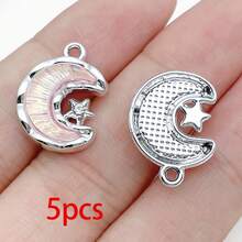 5/20pcs Silvery Plated Pink Rhinestone Charms Ballerina Fairy Butterfly Bear Moon Star Bow Shell Pendant For DIY Necklace Earring Jewelry Making - Pink - View 18