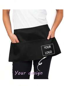 1pc Personalized Customized Neutral Polyester Apron, With 3 Pockets, Customizable Logo, Short Waist Server Uniform, Black Hairdresser Apron, Hairdresser/Beautician Beauty Gift Customization, Suitable For Kitchen, Baking And Chef Use - Multicolor - View 4
