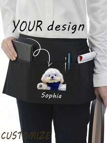 1pc Personalized Customized Unisex Polyester Apron, With 3 Pockets, Customizable Photo/Text, Short Waist Service Uniform, Black Hairdresser Apron, Barber/Beautician Beauty Gift Customization, Suitable For Kitchen, Baking And Chef Use - Multicolor - View 7