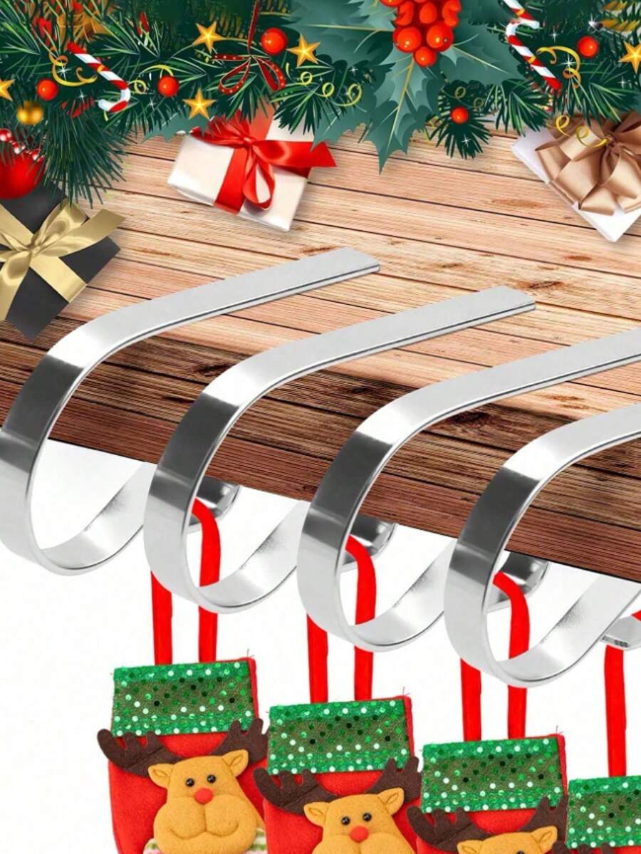6pcs Christmas Fireplace Hooks – Drill-Free Stocking Hangers; Ideal For Christmas Home Decor, Hanging Ornaments, Party Decorations, DIY Projects, And Creating A Festive Atmosphere. - Multicolor - View 1