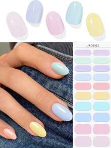 Semi-Cured Gel Nail Stickers (16pcs), High Gloss Nail Stickers, Many Colors And Styles To Choose From, DIY Nail Art, Easy To Apply, Salon Quality Nails At Home - Multicolor - View 8