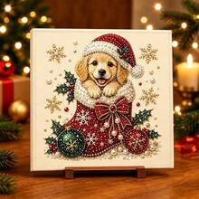 1pc Christmas Pearl Diamond Painting Kit With Frame, Christmas Pearl Beading Handmade, Gemstone Diamond Stickers Home Wall Decor, Relaxing Creative Hobby 20*20cm - A - View 14